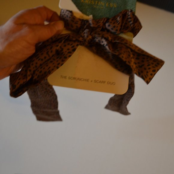 KRISTIN ESS HAIR The Scrunchie + Scarf Duo Brown Black Spots Leopard Fur Prints - Picture 2 of 5